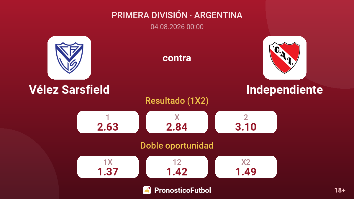 Vélez Sarsfield contra Independiente — cuotas