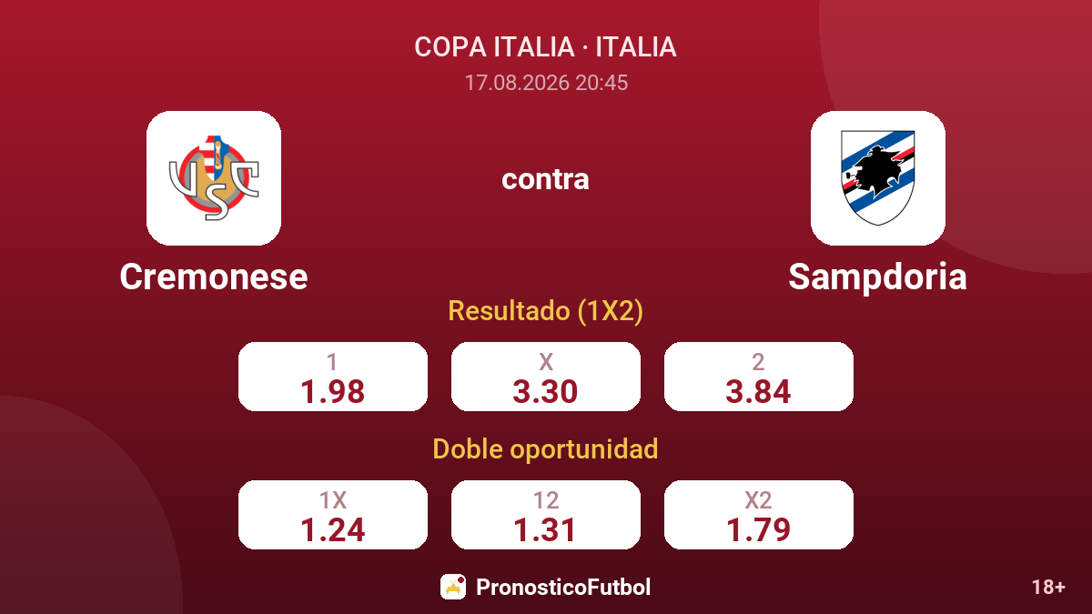 Cremonese - Sampdoria — cuotas