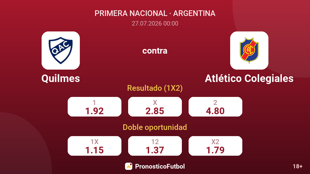 Quilmes contra Atlético Colegiales — cuotas