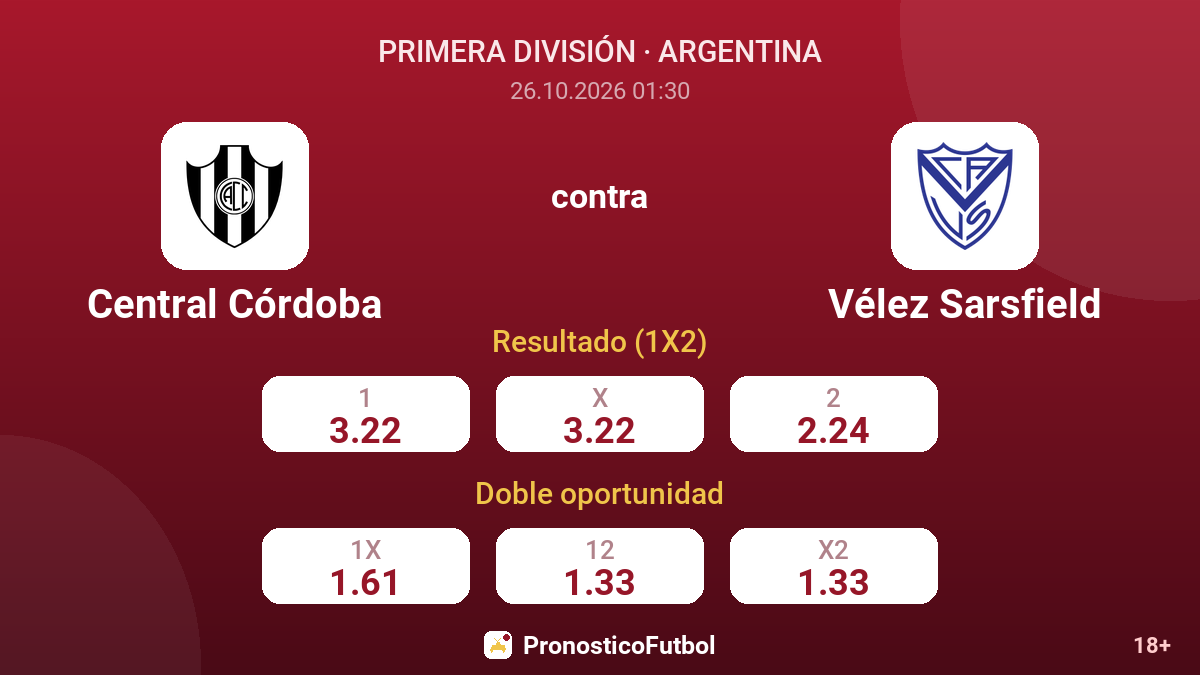 Central Córdoba - Vélez Sarsfield — cuotas