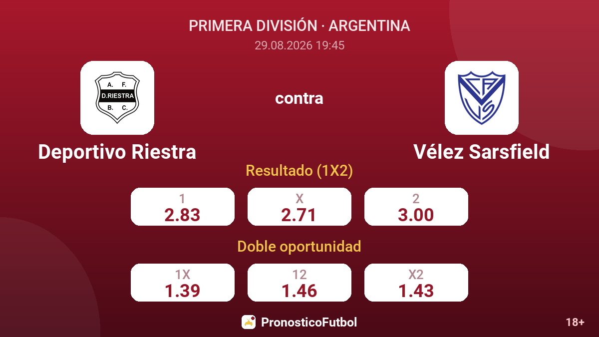 Deportivo Riestra - Vélez Sarsfield — cuotas