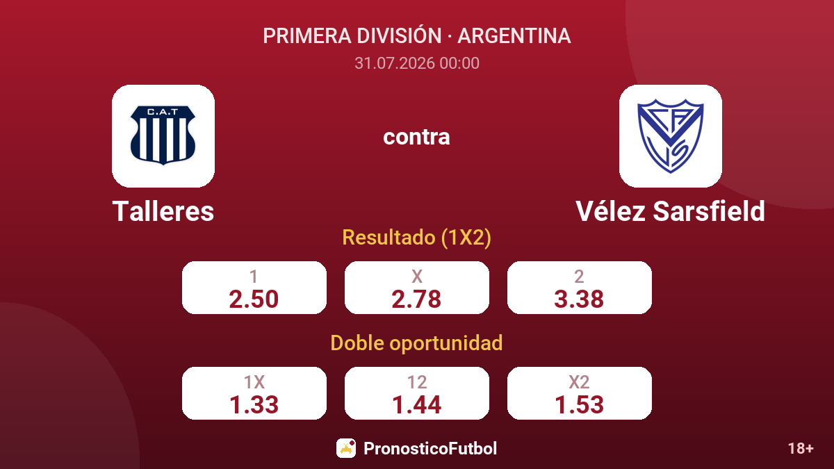 Talleres contra Vélez Sarsfield — cuotas